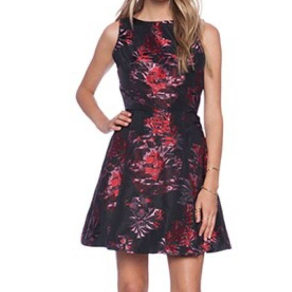 Alice+Olivia Jorah Box Pleat Dress in Black & Multi Floral sz 2